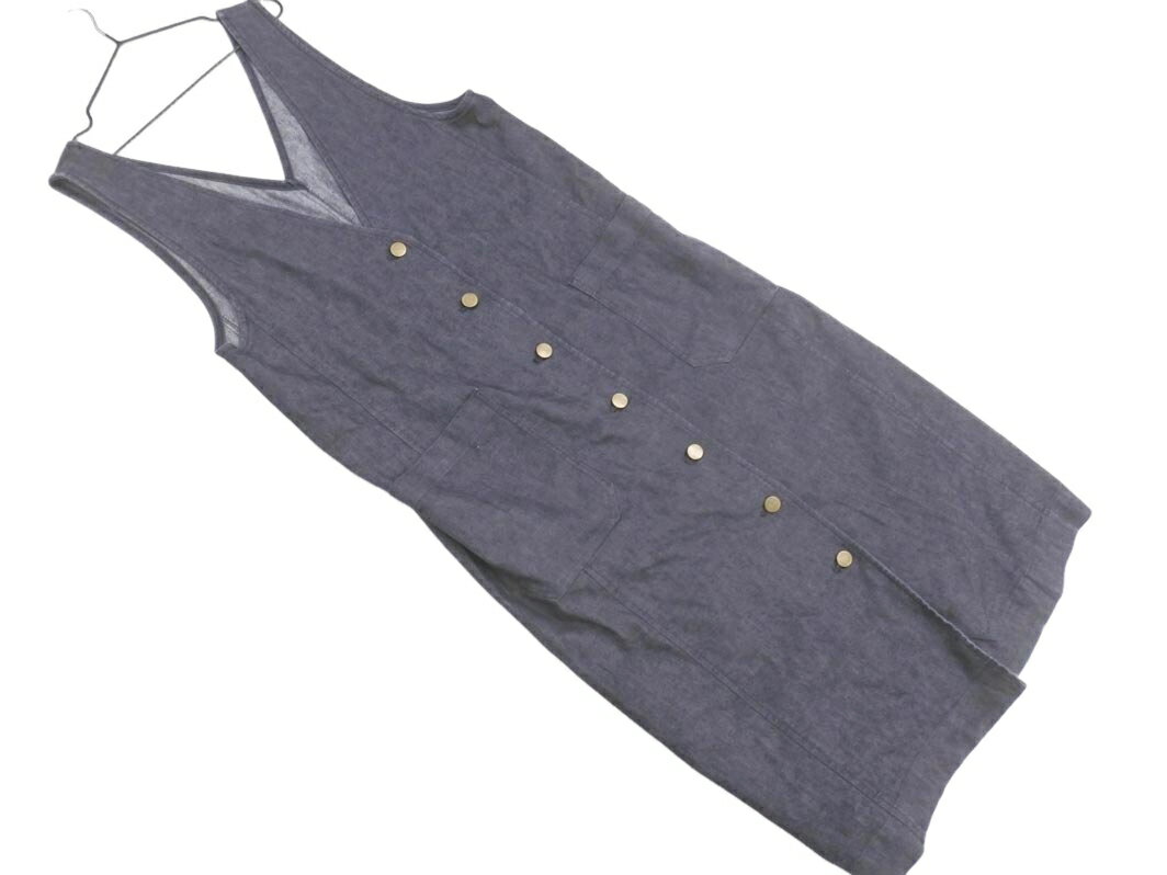 SLOBE IENA スローブイエナ リネン混 ジャンパー デニムスカート ワンピース size36/紺 ■◇ ☆ geb2 レディース【USED】【中古】【古着】【ブランド古着買取・販売ABJ】
