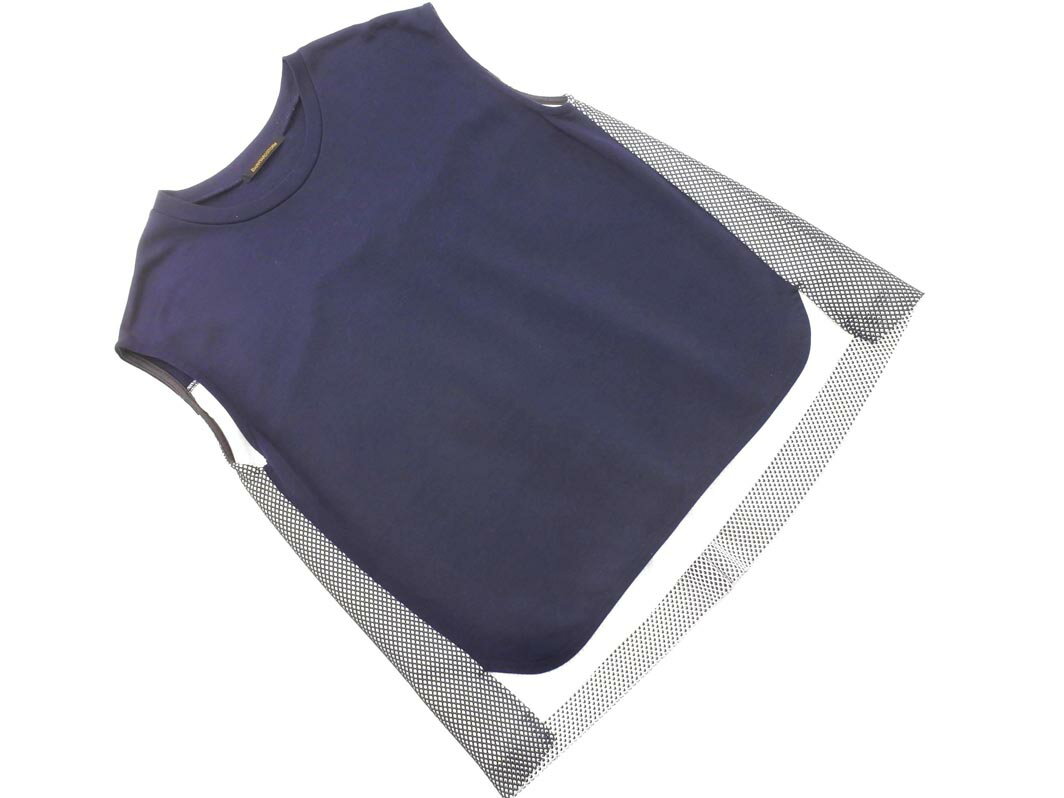 BARNYARDSTORM バンヤードストーム 素材 切替 ノースリーブ カットソー size0/白x紺 ■◆ ☆ gfb9 レディース【USED】【中古】【古着】【ブランド古着買取・販売ABJ】