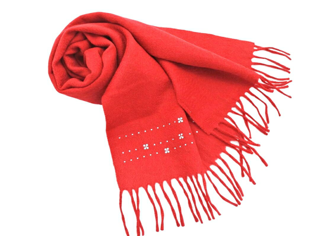 ネコポスOK ANTEPRIMA アンテプリマ カシミヤ混 ラインストーン マフラー 赤 ◆■ ☆ fkb1 レディース【US..