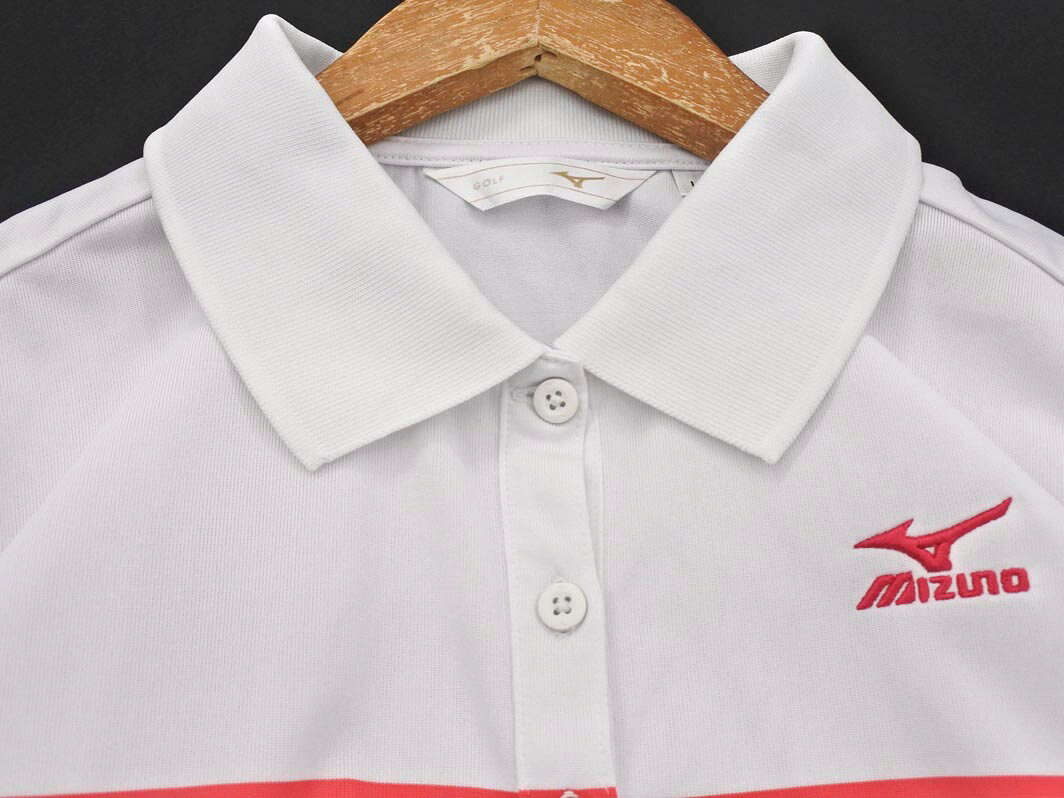 ネコポスOK MIZUNO ミズノ GOLF ゴルフ ボーダー ポロシャツ sizeL/白 ■◆ ☆ gfb0 レディース【USED】【中古】【古着】【ブランド古着買取・販売ABJ】
