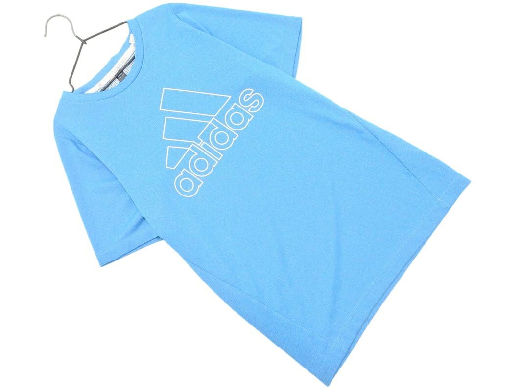 ネコポスOK adidas kids アディダス キッズ ロゴプリント トレーニングウェア カットソー 160cm 青 ■◆ ☆ gfb2 男の子【USED】【中古】【古着】【ブランド古着買取・販売ABJ】
