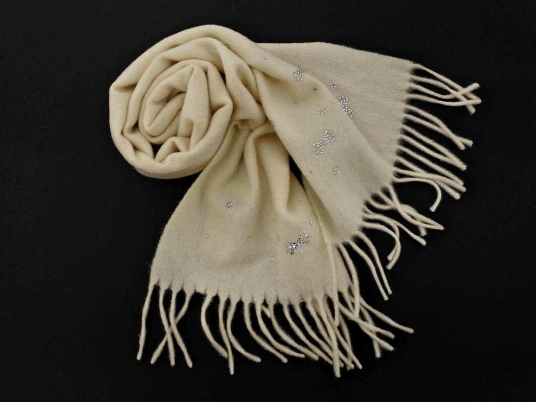 ANTEPRIMA アンテプリマ カシミヤ100% ラインストーン マフラー オフホワイト ◆■ ☆ fkb1 レディース【U..