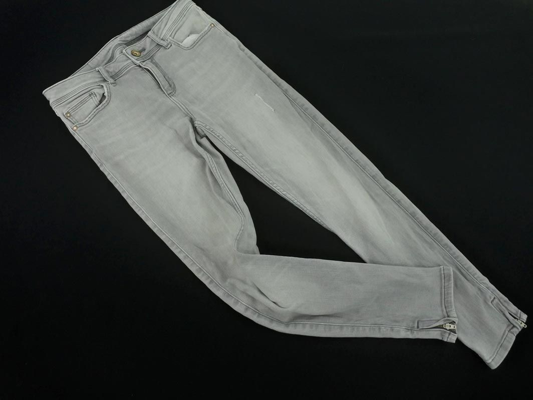 ZARA basic ザラ ベーシック ダメージ加工 スキニー デニムパンツ size36/グレー ■■ ☆ dic2 レディース【USED】【中古】【古着】【ブランド古着買取・販売ABJ】