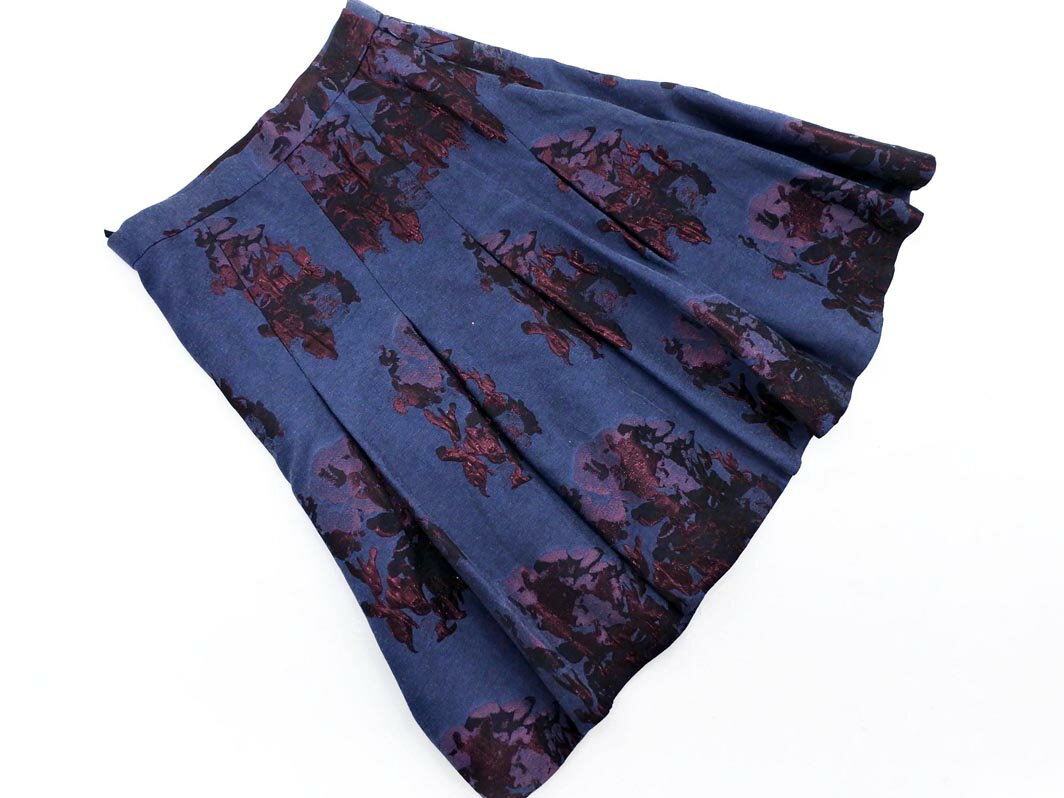 LANVIN ランバン コレクション 総柄 Aライン 台形 スカート size40/濃紺 ◇■ ☆ fab0 レディース【USED】【中古】【古着】【ブランド古着買取・販売ABJ】