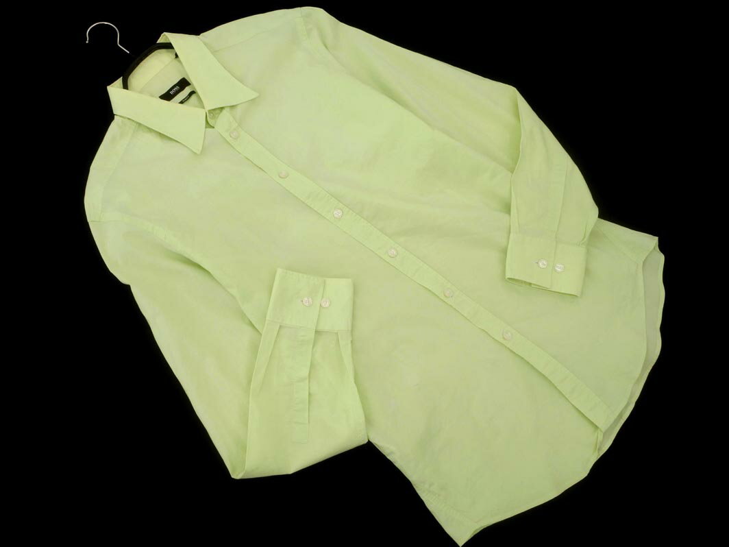 ネコポスOK HUGO BOSS ヒューゴ・ボス SLIM FIT シャツ sizeL/黄緑 ■◇ ☆ fda8 メンズ【USED】【中古】【古着】【ブランド古着買取・販売ABJ】
