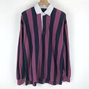 【古着】 Eddie Bauer エディーバウアー ラグビーシャツ ストライプ柄 長袖 パープル系 メンズL 【中古】 n004454