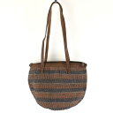 【古着】 かごバッグ ハンドメイド ZIP付き 総柄 ブラウン系 【中古】 n004878