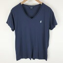 【古着】 RALPH LAUREN ラルフローレン ワンポイントTシャツ Vネック ネイビー系 レディースXL 【中古】 n005214