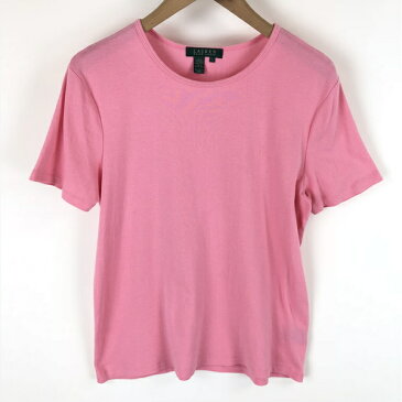 【古着】 RALPH LAUREN ラルフローレン ワンポイントTシャツ　テレコ素材 ピンク系 レディースL n005218