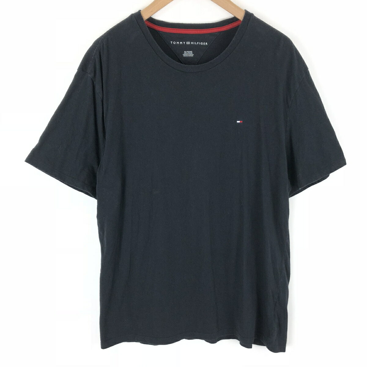 【古着】 TOMMY HILFIGER トミー・ヒルフィガー ワンポイントTシャツ ブラック系 メンズXL 【中古】 005343