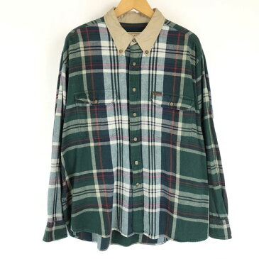 【古着】 WOOLRICH ウールリッチ ヘビーフランネルシャツ　クレリック チェック柄 ボタンダウン グリーン系 メンズXL n010393