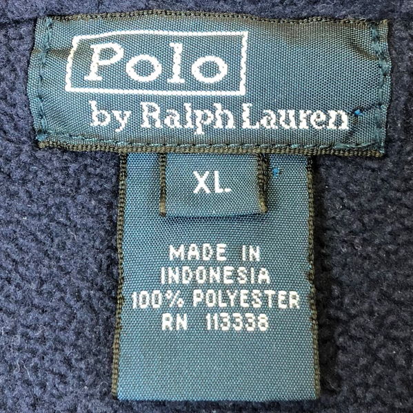 【古着】 RALPH LAUREN ラルフローレン フリースベスト　パイピング 無地 刺繍 ネイビー系 メンズM 【中古】 n010547