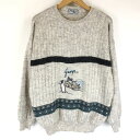 Trend Men エンブロイドセーター オフショルダー シロクマ ペンギン アイスランド 刺繍・ワッペン ベージュ系 メンズL(4)