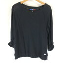 【古着】 トミー・ヒルフィガー 無地Tシャツ スラブ素材 袖ロールアップ ブラック系 レディースXL n011171(4)
