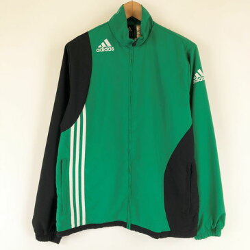 【古着】 adidas アディダス ナイロンジャケット メッシュ裏地 切替えデザイン ワンポイント刺繍 グリーン系 メンズXL n012166