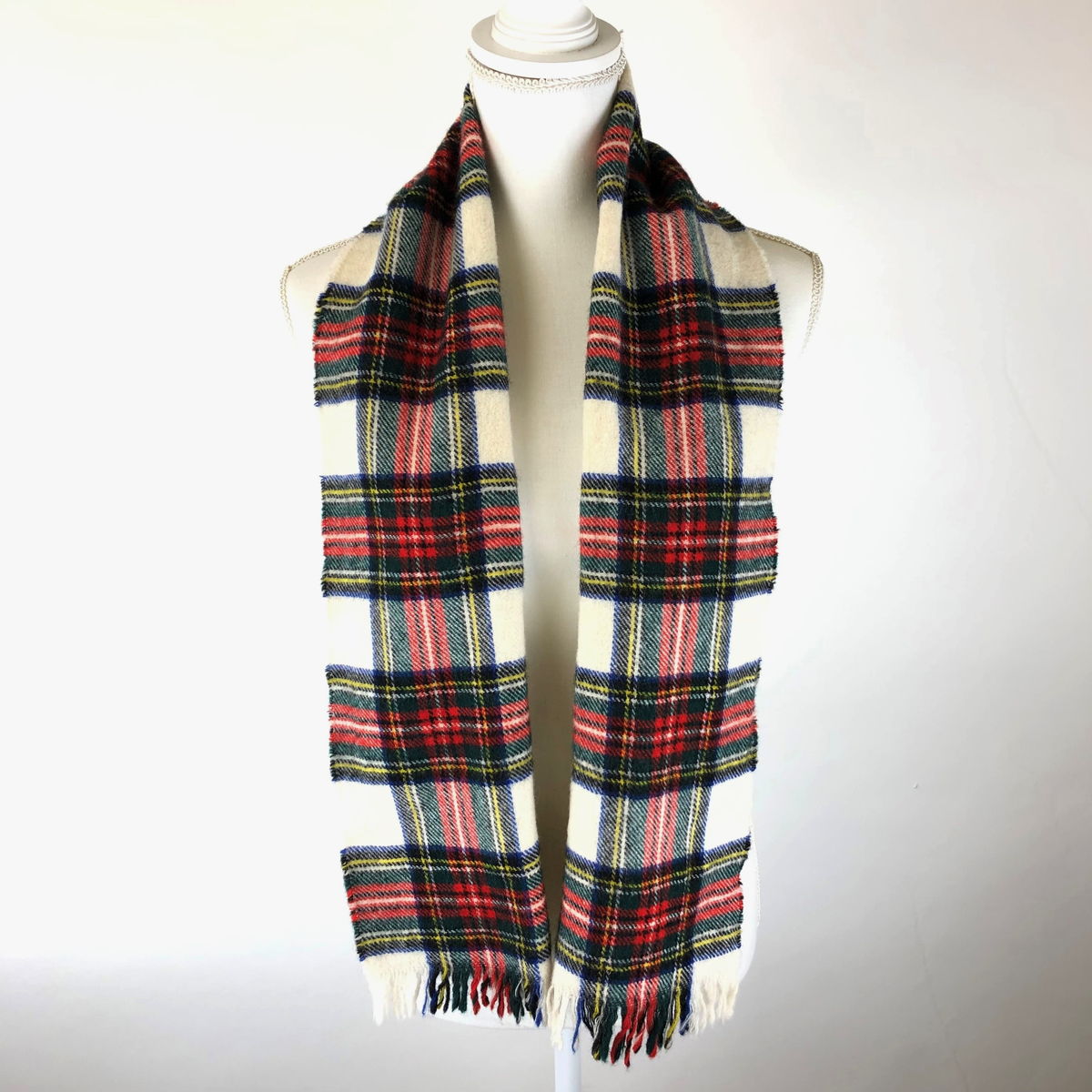 HIGHLAND CROWN マフラー ウール素材 チェック柄 ホワイト系 フリーサイズ 【中古】 n013349