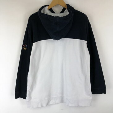 【古着】 RALPH LAUREN ラルフローレン 無地パーカー 切り替えデザイン 袖刺繍 ネイビー系 レディースL 【中古】 n014143
