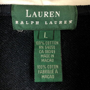 【古着】 RALPH LAUREN ラルフローレン 無地パーカー 切り替えデザイン 袖刺繍 ネイビー系 レディースL 【中古】 n014143