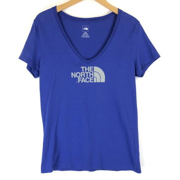 【古着】 THE NORTH FACE ノースフェイス ロゴプリントTシャツ　Vネック パープル系 レディースL 【中古】 n014384