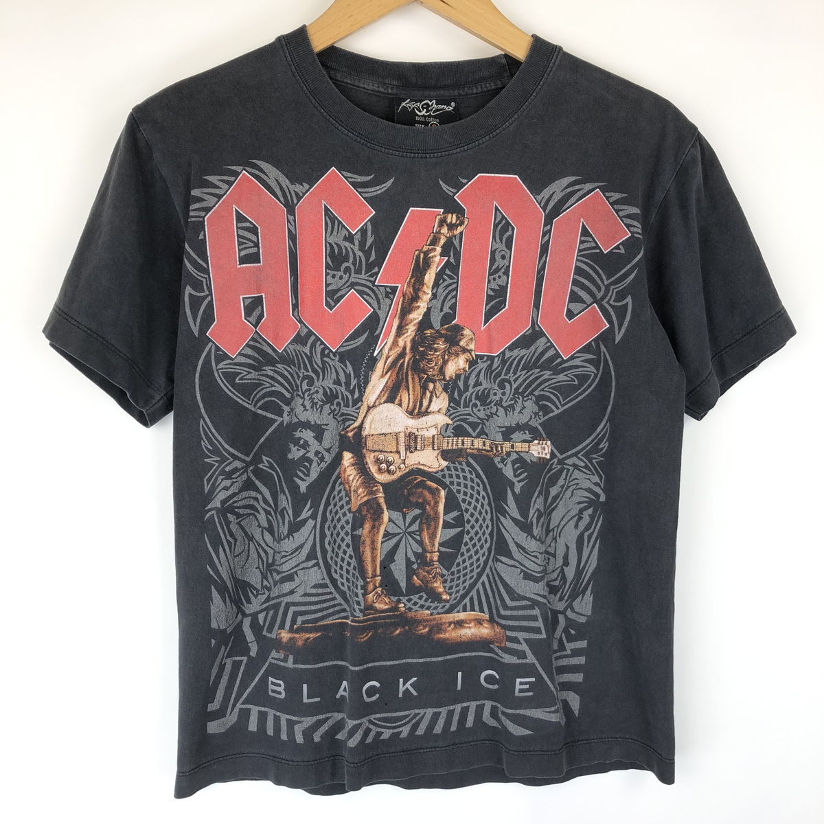 AC/DC エーシーディーシー バンドプリントTシャツ アンガス・ヤング BLACK ICE グレー系 メンズS