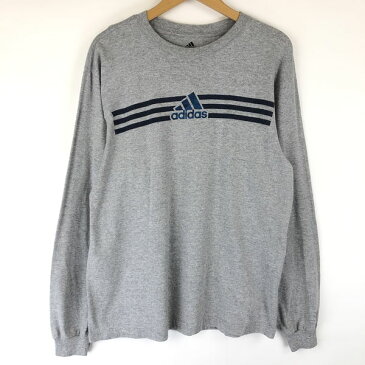 【古着】 adidas アディダス ロゴプリントTシャツ 長袖 グレー系 メンズL 【中古】 n015010