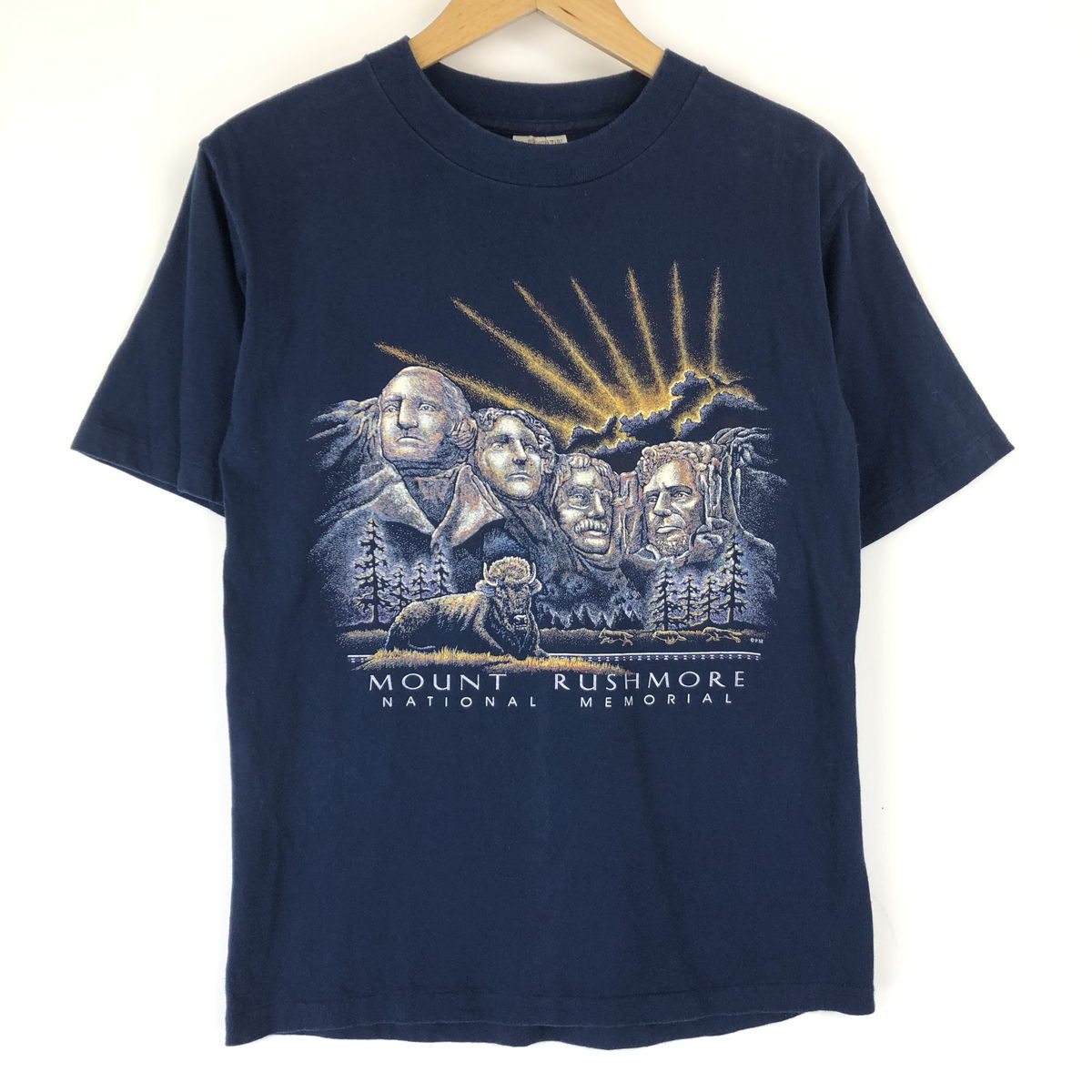 PRAIRIE MOUNTAIN プリントTシャツ made in USA MOUNT RUSHMORE 合衆国大統領 ネイビー系 レディースS