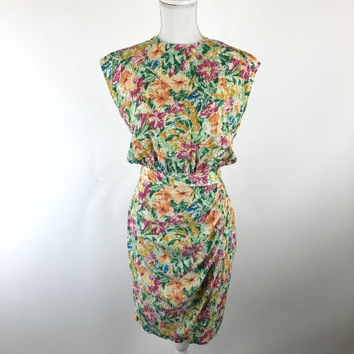 JENNIFER MOORE 花柄ワンピース 花柄 シワ加工 ドレープ 70-80年代 スリーブレス マルチカラー レディースM JENNIFER MOORE 花柄ワンピース 花柄 シワ加工 ドレープ 70-80年代 スリーブレス マルチカラー レディースM