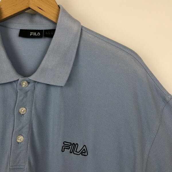 【古着】 FILA フィラ 無地ポロシャツ　刺繍　鹿の子素材 ブルー系 メンズXL 【中古】 n018357