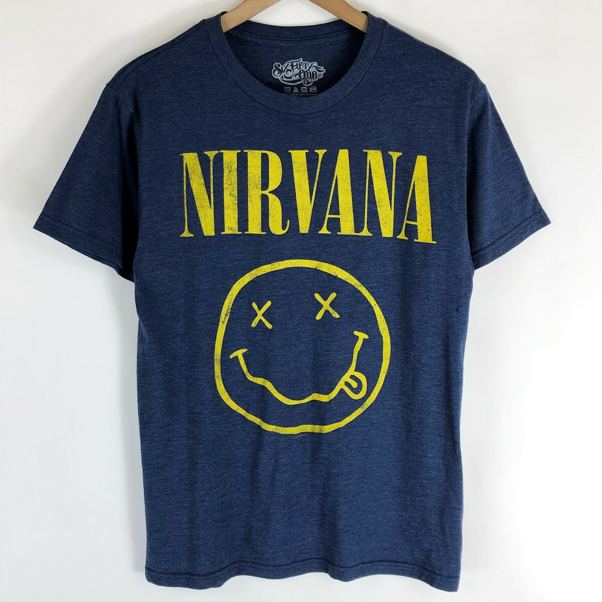 【古着】 NIRVANA ニルヴァーナ バンドプリントTシャツ smile ネイビー系 レディースS 【中古】 n019220