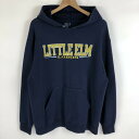 【古着】 カレッジプリントパーカー LITTLE ELM ネイビー系 メンズL 【中古】 n019451