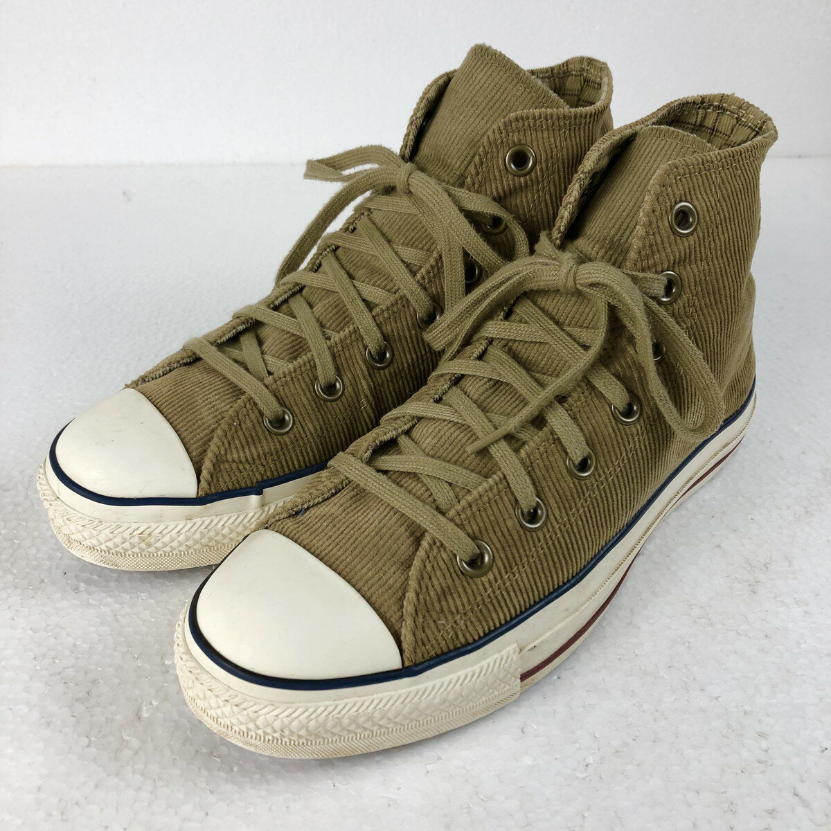 CONVERSE コンバース キャンバススニーカー オールスター HI コーデュロイ チェック裏地 ベージュ系 メンズ24.5cm