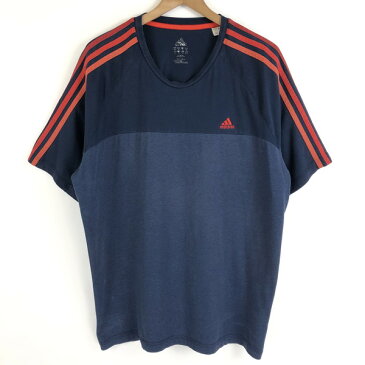 【古着】 adidas アディダス スポーツTシャツ 切替デザイン CLIMALITE ネイビー系 メンズXL 【中古】 n020624
