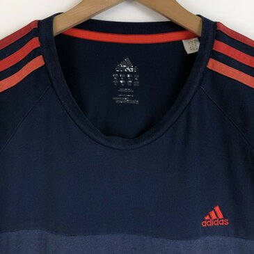 【古着】 adidas アディダス スポーツTシャツ 切替デザイン CLIMALITE ネイビー系 メンズXL 【中古】 n020624
