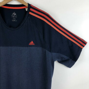 【古着】 adidas アディダス スポーツTシャツ 切替デザイン CLIMALITE ネイビー系 メンズXL 【中古】 n020624