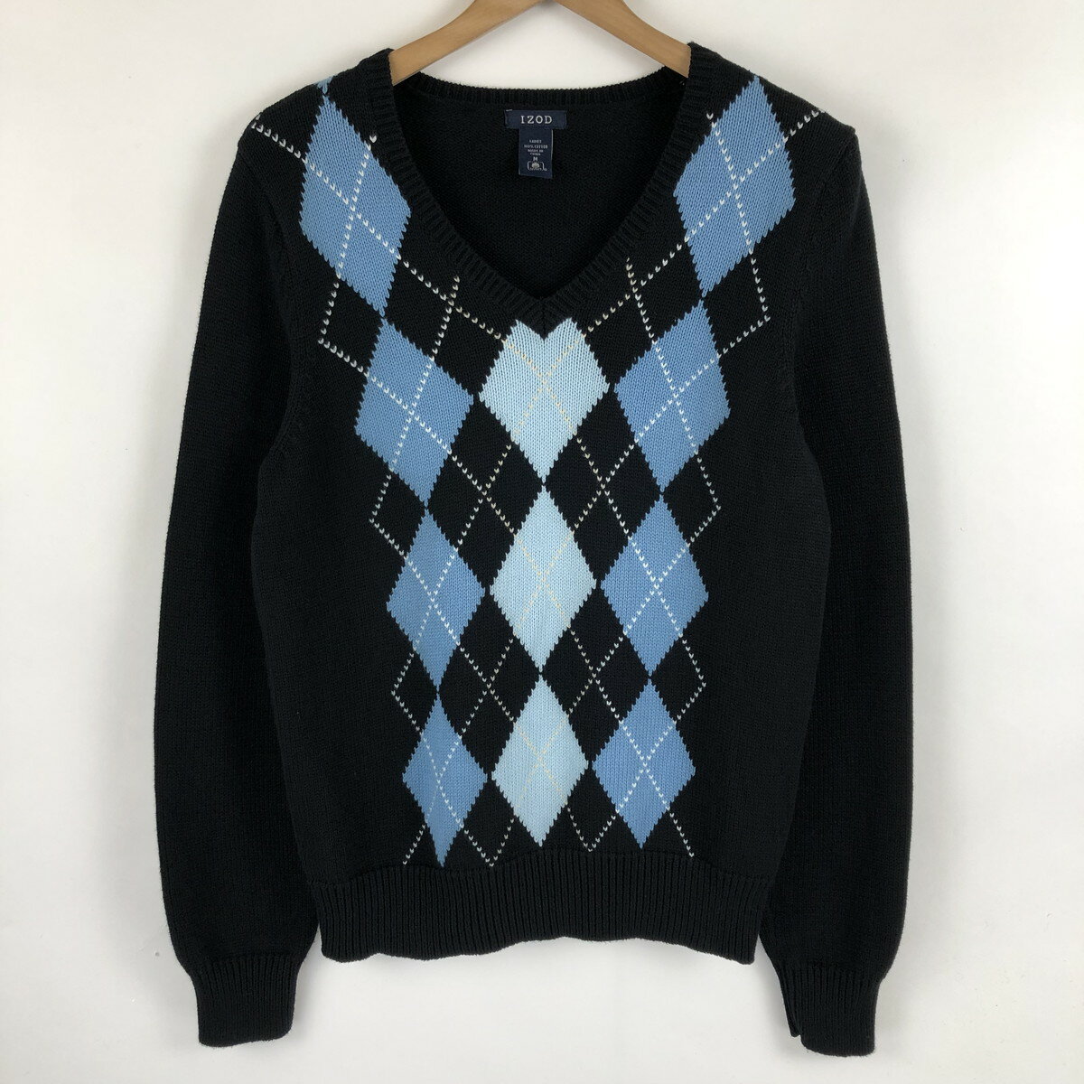 【古着】 IZOD アイゾッド アーガイルセーター Vネック ブラック系 レディースM 【中古】 n021997