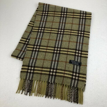 BURBERRY バーバリー ウールマフラー イングランド製 チェック柄 イエロー系 フリーサイズ n022198
