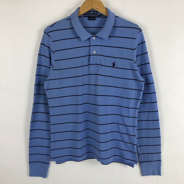 【古着】 RALPH LAUREN ラルフローレン SPORT ボーダーポロシャツ 長袖 ブルー系 レディースXL 【中古】 n023157