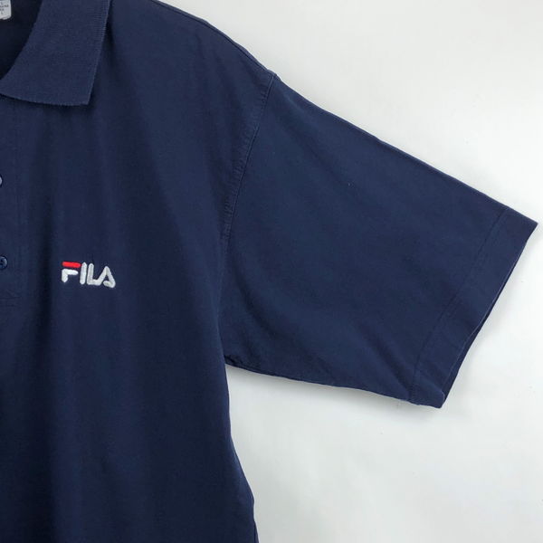 【古着】 FILA フィラ 無地ポロシャツ ワンポイント スムース素材 ネイビー系 メンズL 【中古】 n024020