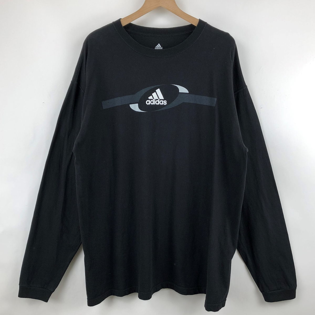 【古着】 adidas アディダス ロゴプリントTシャツ 長袖 ブラック系 メンズXL以上 【中古】 n024210