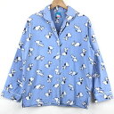 【古着】 PEANUTS ピーナッツ パジャマシャツ フランネルシャツ スヌーピー 総柄 ブルー系 レディースS 【中古】 n024658
