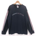 【古着】 TOMMY HILFIGER トミー・ヒルフィガー ロゴプリントTシャツ 袖プリント 長袖 ネイビー系 メンズXL 【中古】 n025626