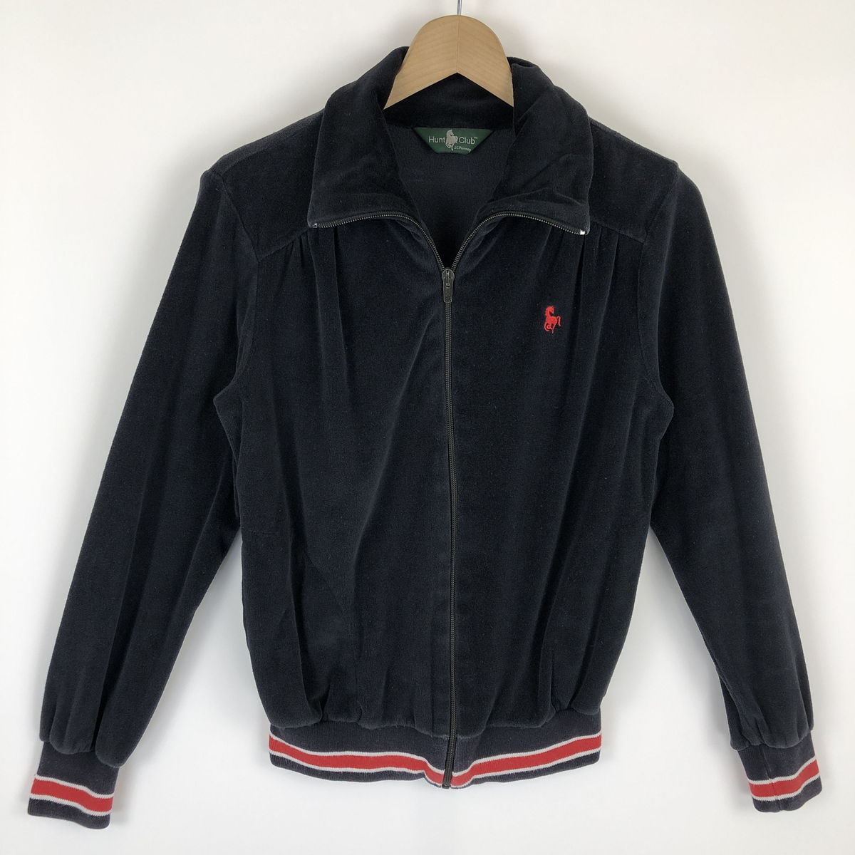 【古着】 HUNT CLUB J.C PENNY ベロアブルゾン ギャザー ラインリブ ブラック系 レディースM 【中古】 n026002