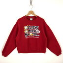 【古着】 プリントスウェット BELIEVE A CHIEVE SUCCEED 鳥人間 レッド系 レディースL 【中古】 n028178