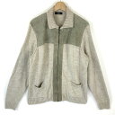 【古着】 MARKS&SPENCER レザー切替えカーディガン スウェード ジップアップ グレー系 メンズM 【中古】 n028686