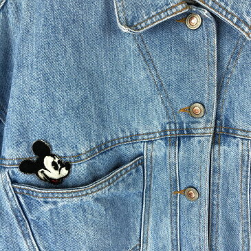 【古着】 Disney ディズニー by JOUJOU デニムジャケット ミッキーマウス ビッグワッペン 大きいサイズ 80年代 ヴィンテージ ブルー系 レディースXL以上 【中古】 n028622