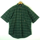 【古着】 TOMMY HILFIGER トミー・ヒルフィガー チェックシャツ ボタンダウン ウインドーペン 90年代 半袖 グリーン系 メンズL 【中古】 n0...
