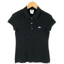 【古着】 LACOSTE ラコステ 無地ポロシャツ 鹿の子素材 フレンチスリーブ フランス企画 ペルー製 ブラック系 レディースXS以下 【中古】 n03075...
