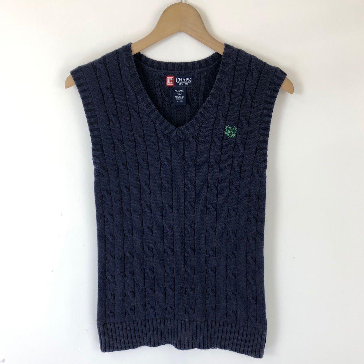 【古着】 CHAPS チャップス RALPH LAUREN ニットベスト コットンセーター アラン編み ネイビー系 レディースXS 【中古】 n031116