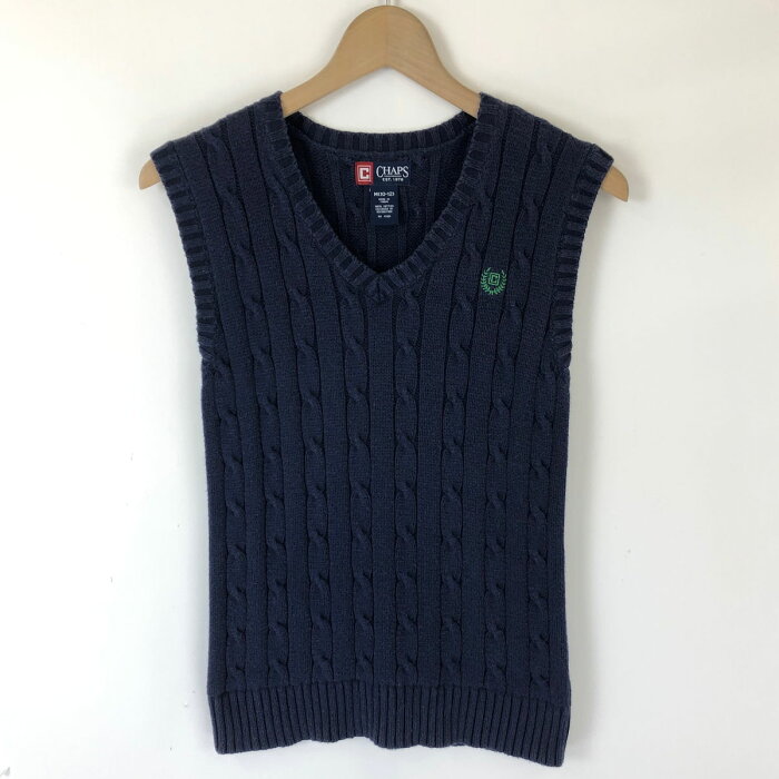 【古着】 CHAPS チャップス RALPH LAUREN ニットベスト コットンセーター アラン編み ネイビー系 レディースXS 【中古】 n031116