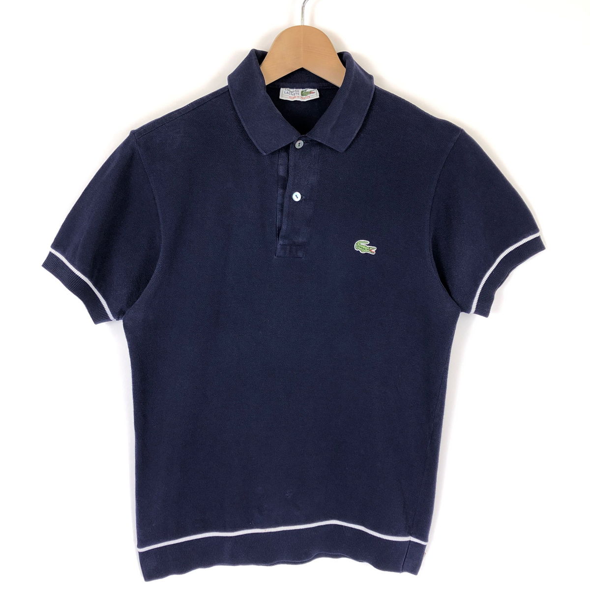 【古着】 LACOSTE ラコステ 無地ポロシャツ 鹿の子素材 70年代 ヴィンテージ ネイビー系 レディースM 【中古】 n031503